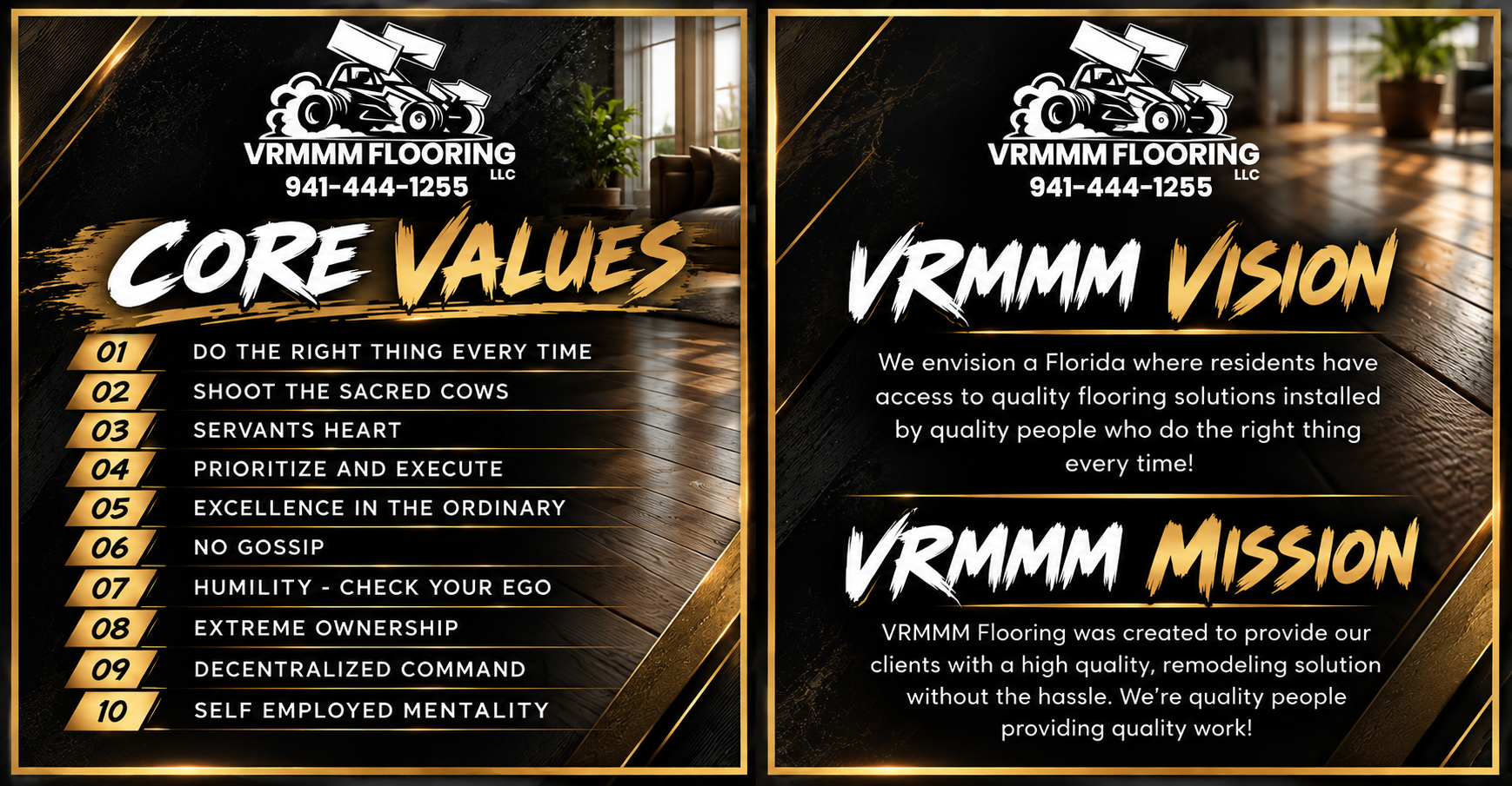 VRMMM Flooring Core Values, Vision and Mission